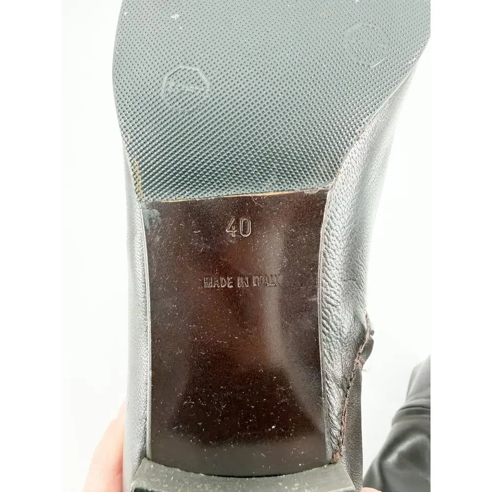 Chanel Vintage Brown Leather CC Cap Toe Silver Heel Riding Boots Size 40 EU 9.5